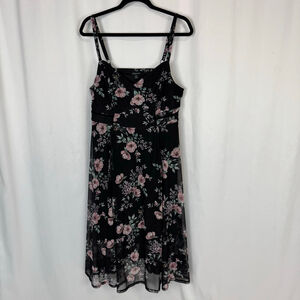 Torrid Black Floral Mesh Midi Dress sz 1 or 1X 14-16